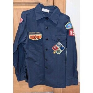 Vintsge Boy Scout BSA Uniform Shirt Blue Long Sleeve Official/Patches MN Vikings